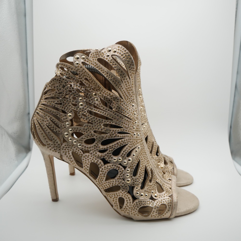 Jessica Simpson Gold Metallic Rhinestone Studded Caged Butterfly Heels Sandals